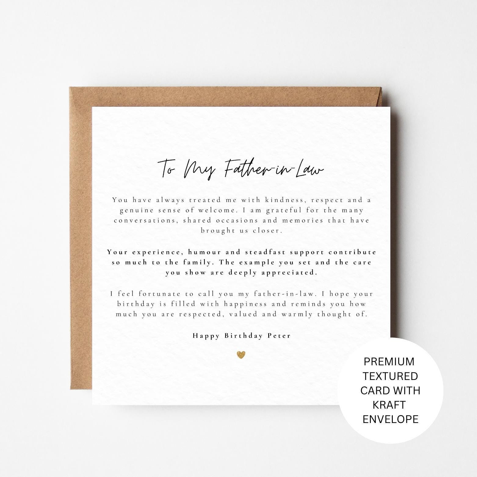 Father in Law Birthday Card, Father-in-Law, Personalised Meaningful Sentimental Keepsake
