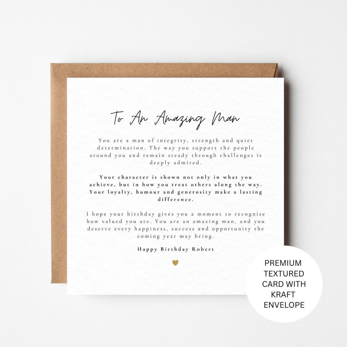 Personalised Birthday Card for Man, Textured Keepsake (150x150mm)