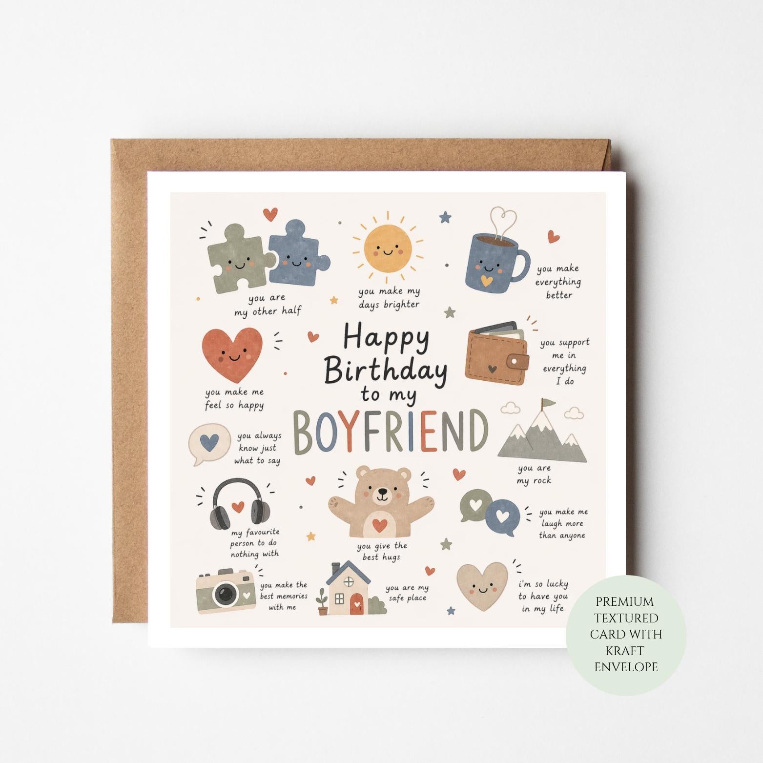 Romantic Birthday Card for Boyfriend: Sweet Love Message, Textured