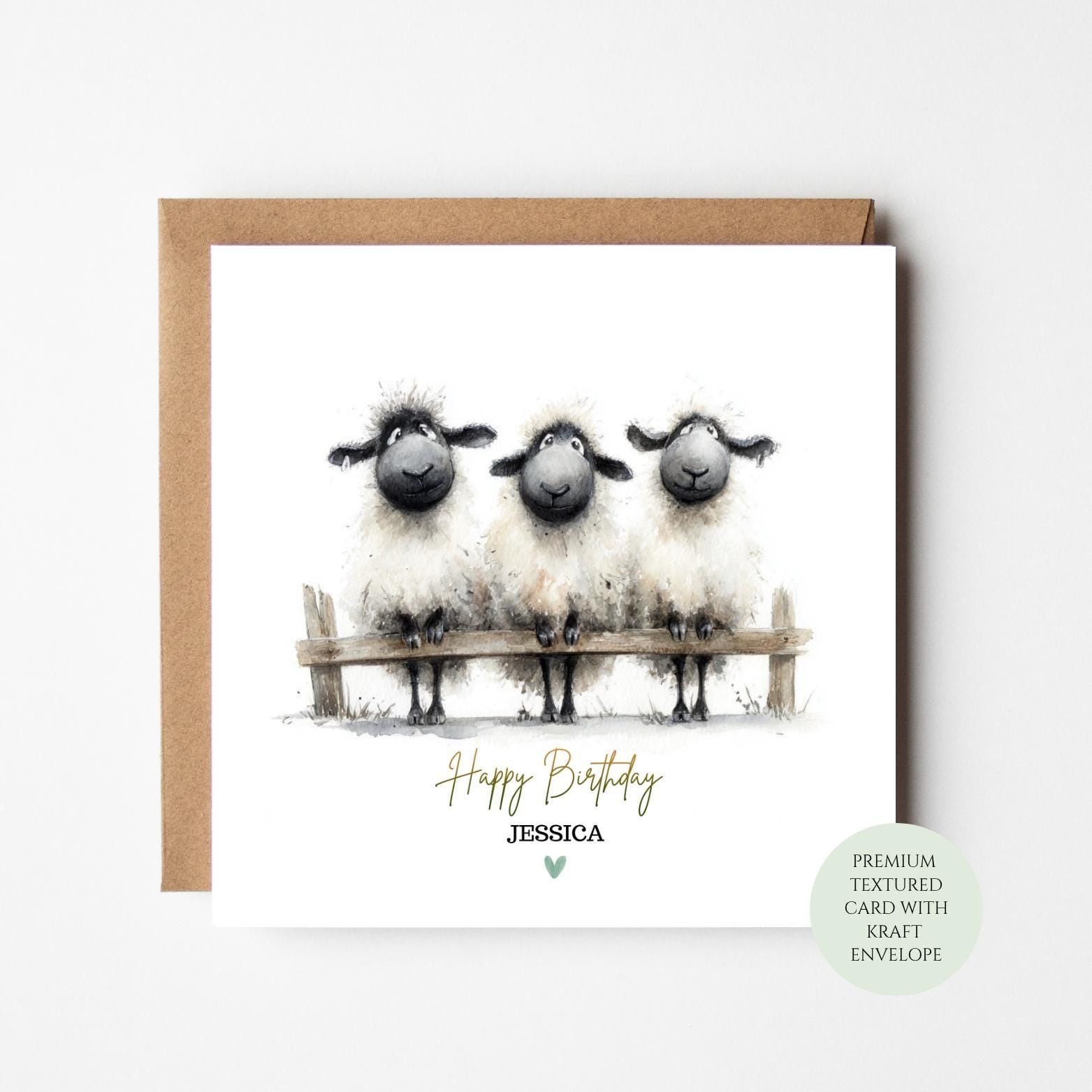 Sheep Birthday Card - Textured Design with Kraft Envelope