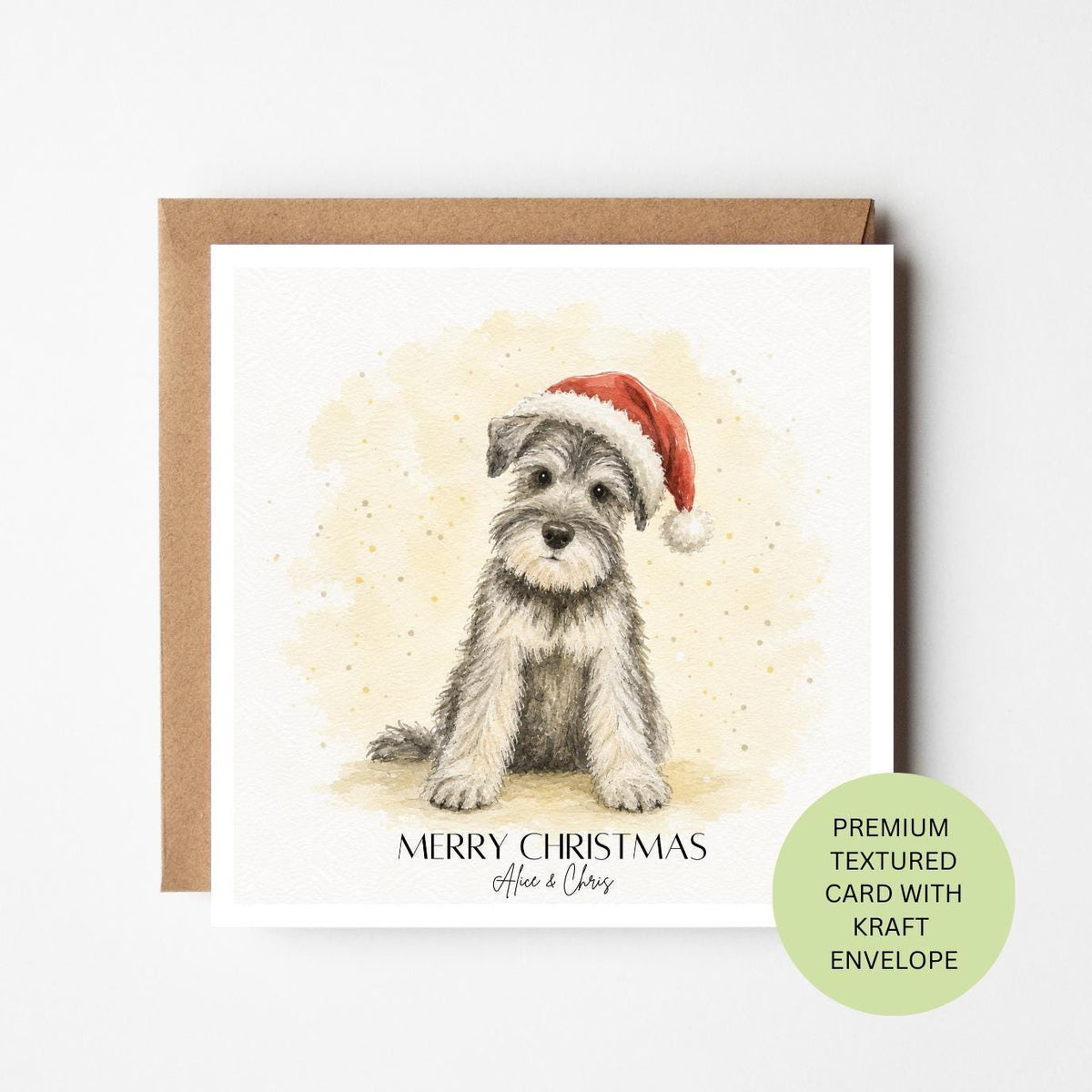 Personalised Schnauzer Christmas Card, Watercolour Puppy Dog Lover Greeting (Textured Card)