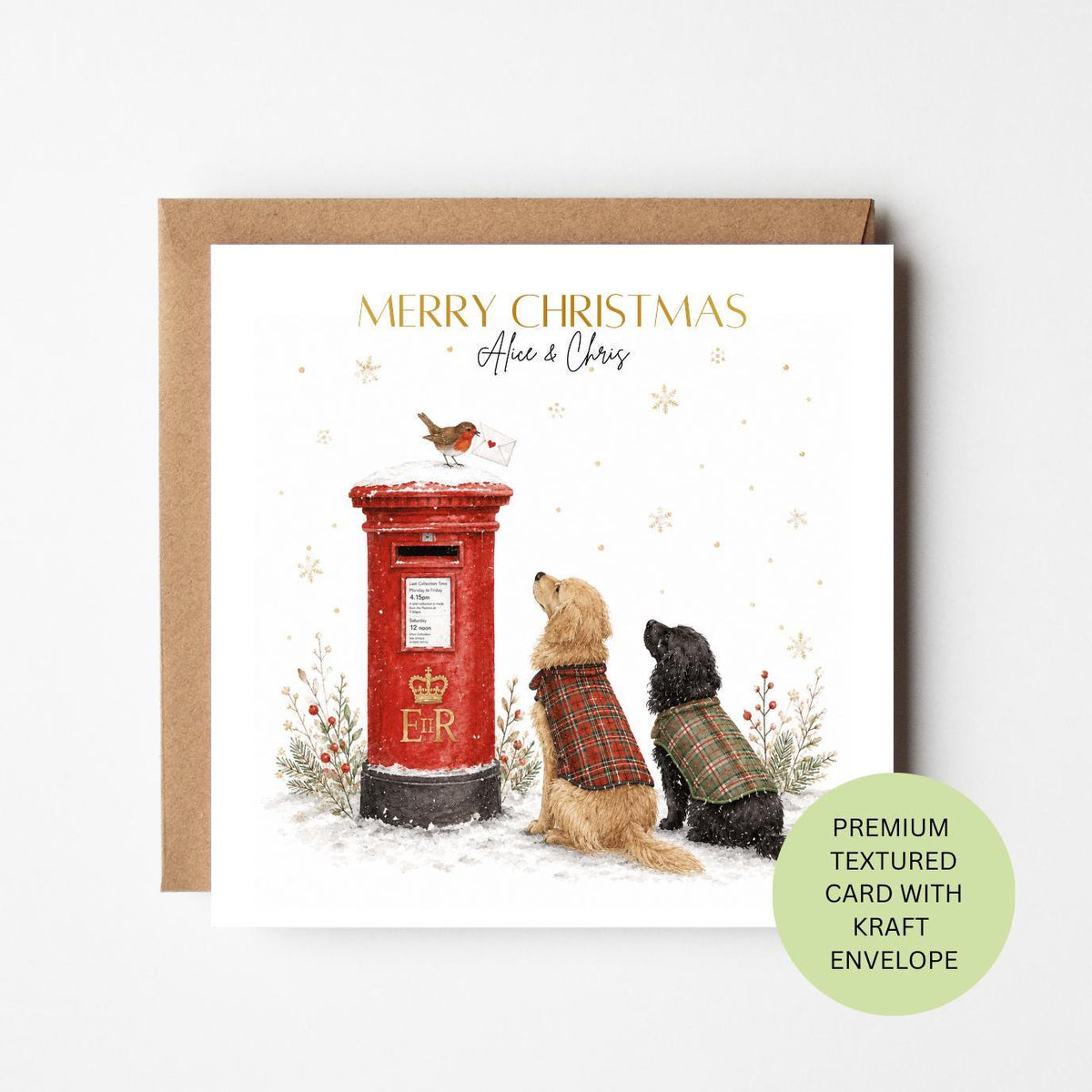 Personalised Watercolour Dogs Christmas Card, Spaniel Retriever Festive Greeting (Textured Card)