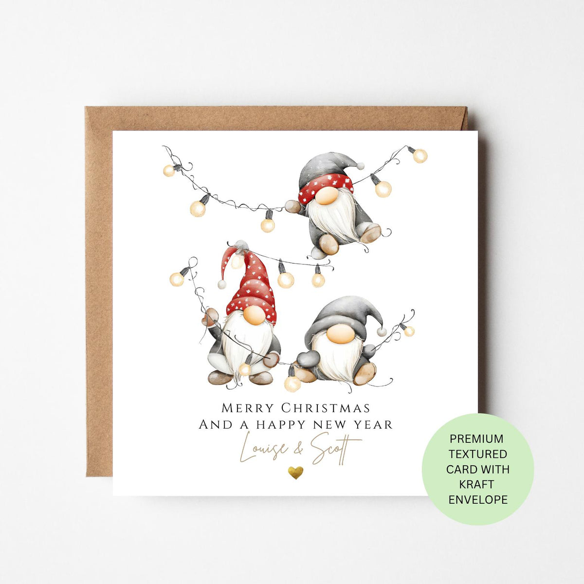 Personalised Gnomes Hanging Christmas Lights Card