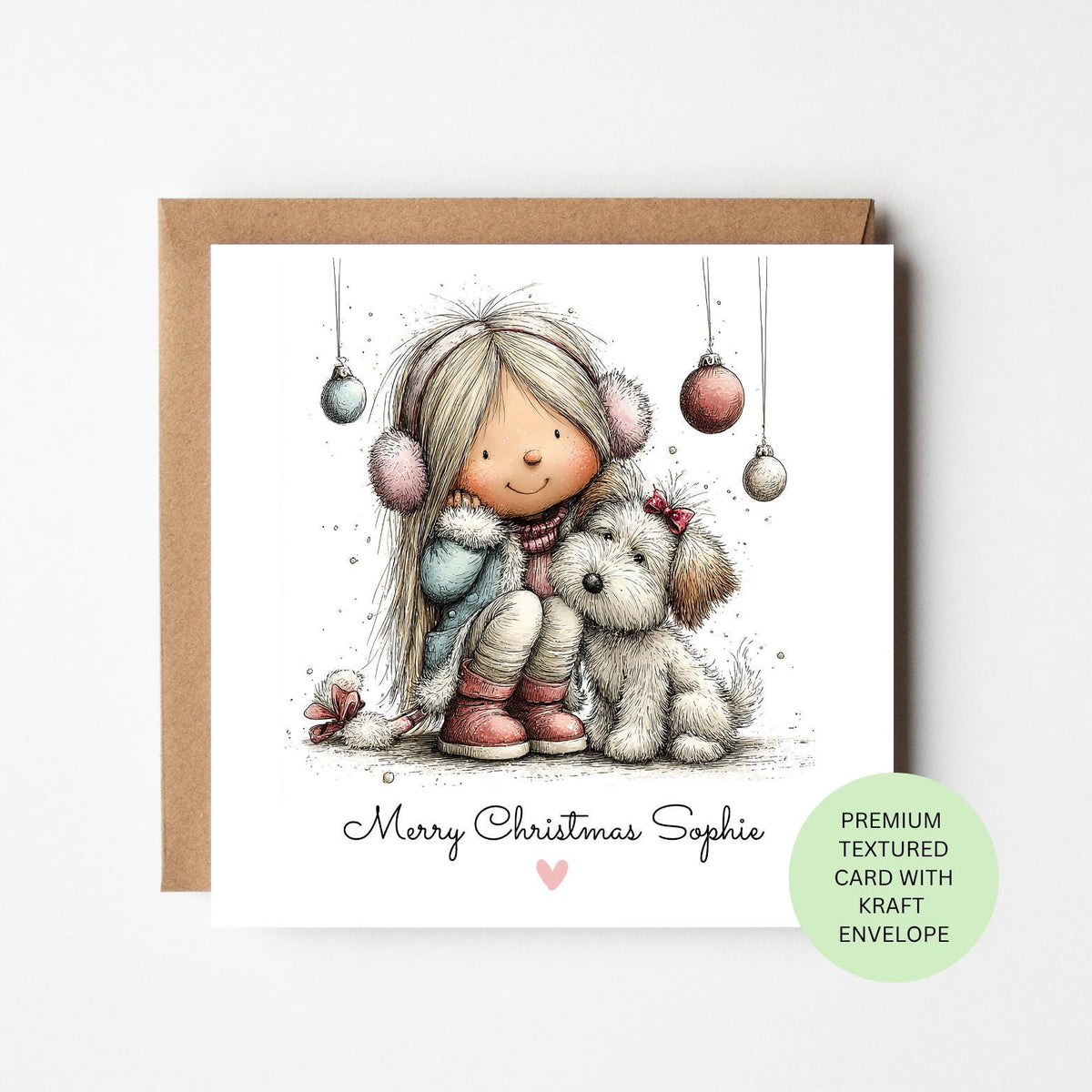 Personalised Girl with a Christmas Puppy Card