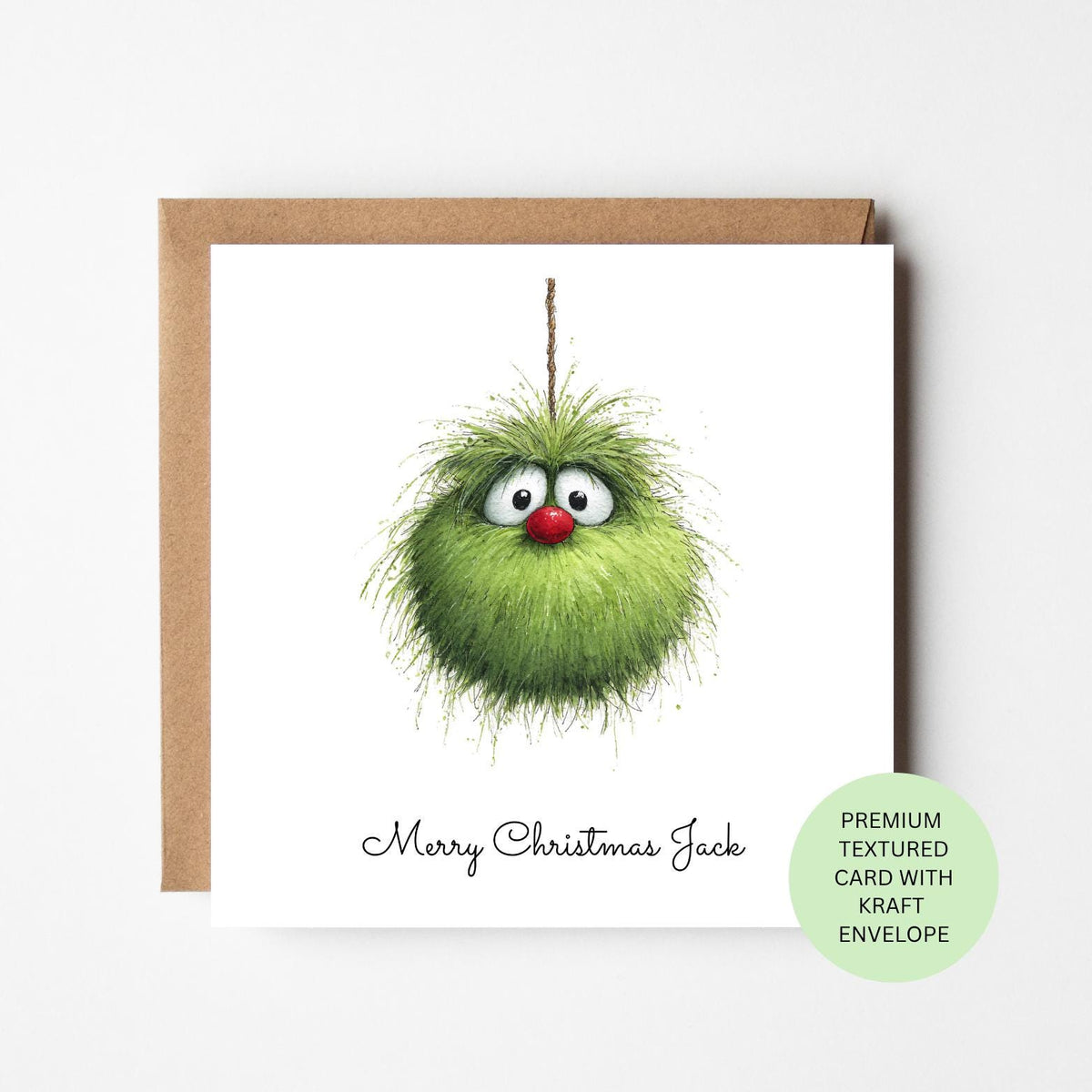 Personalised Round Green Christmas Monster Bauble Card