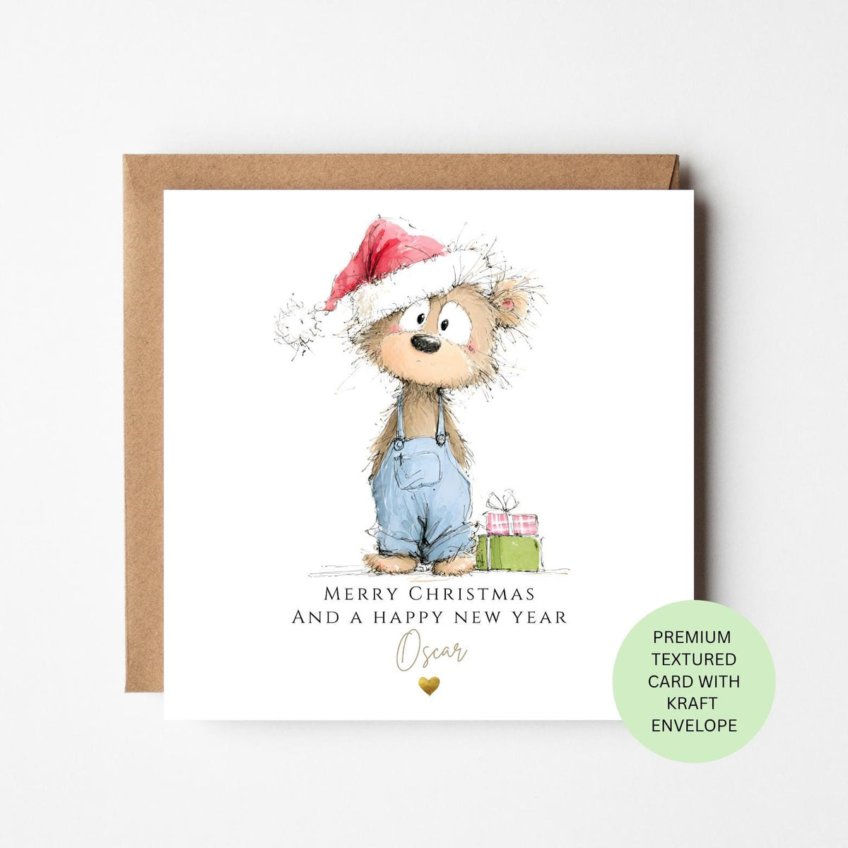 Personalised Christmas Bear with Presents Card for Children