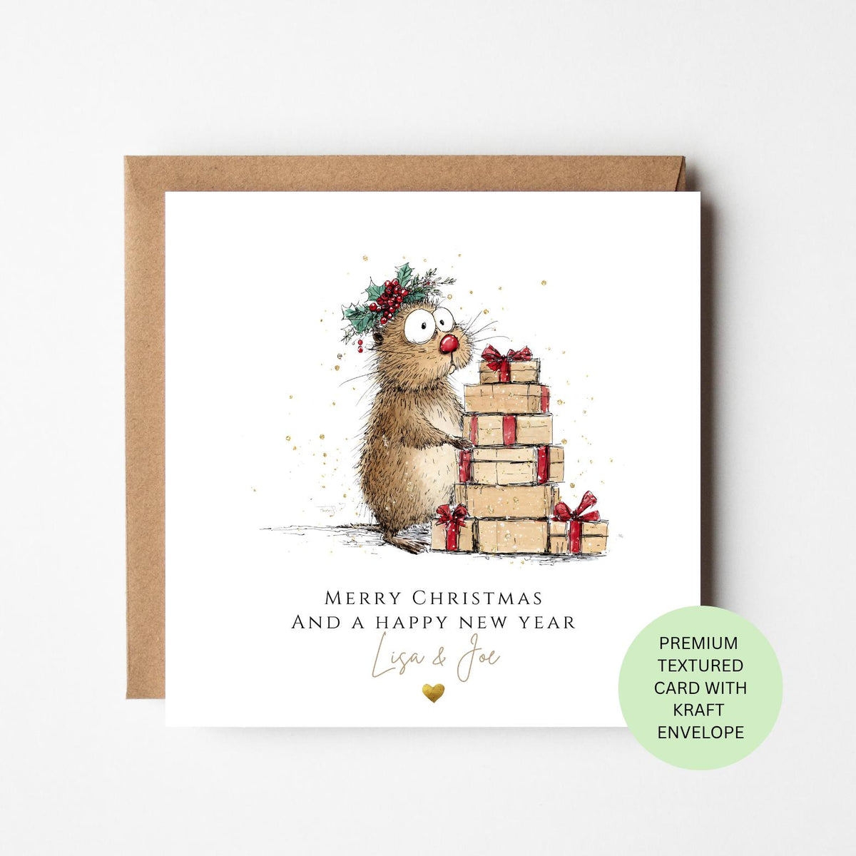 Personalised Guinea Pig Carrying Christmas Presents Card