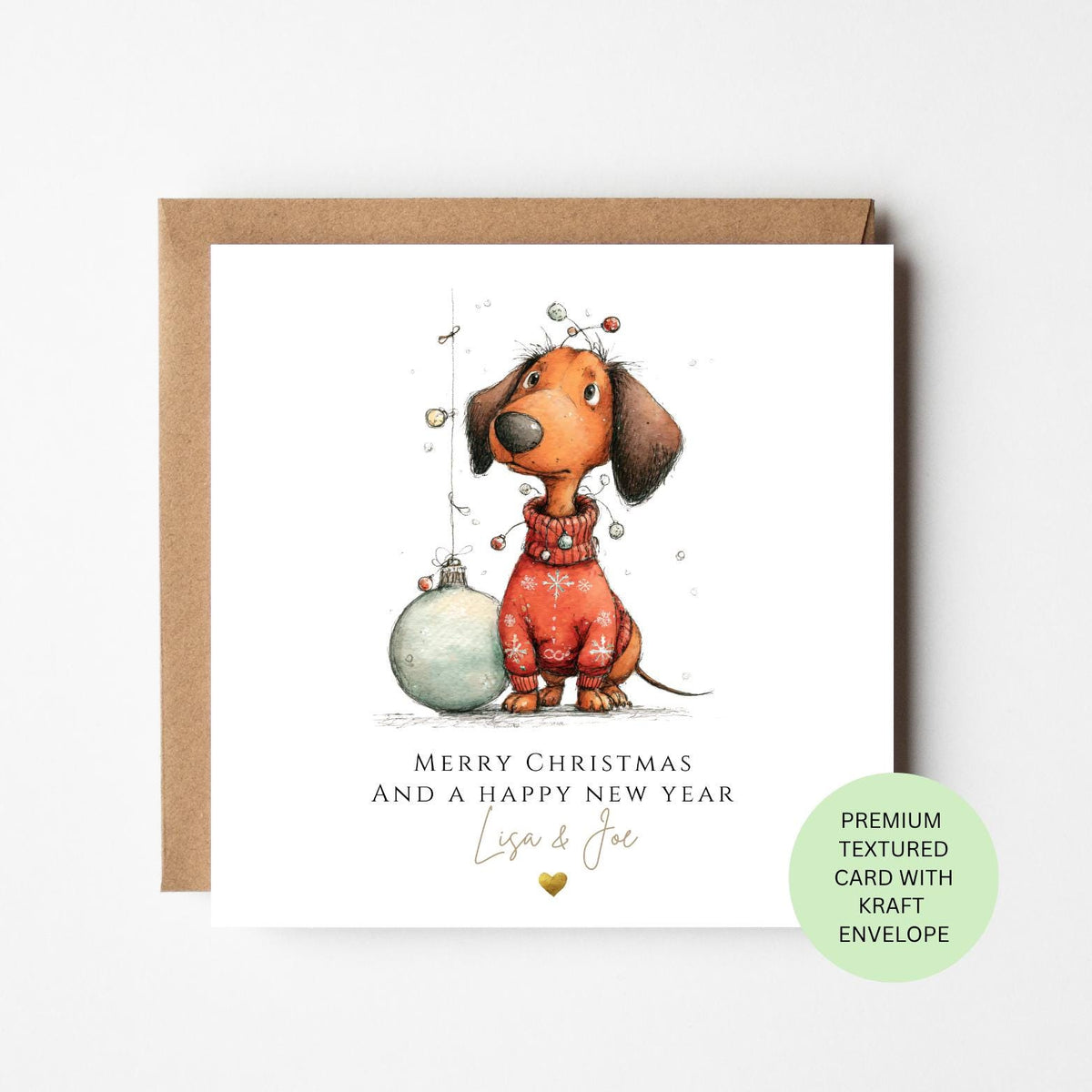 Personalised Dachshund with a Giant Christmas Bauble Card