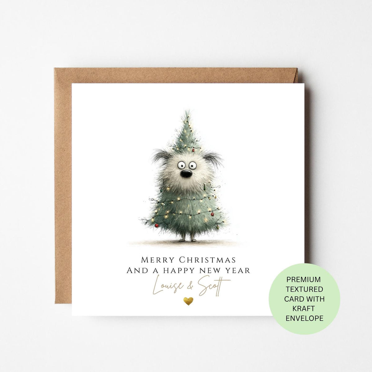 Personalised Grey Dog Dressed as a Christmas Tree Card