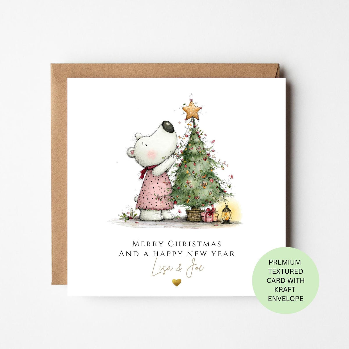 Personalised Polar Bear Beside a Christmas Tree Card