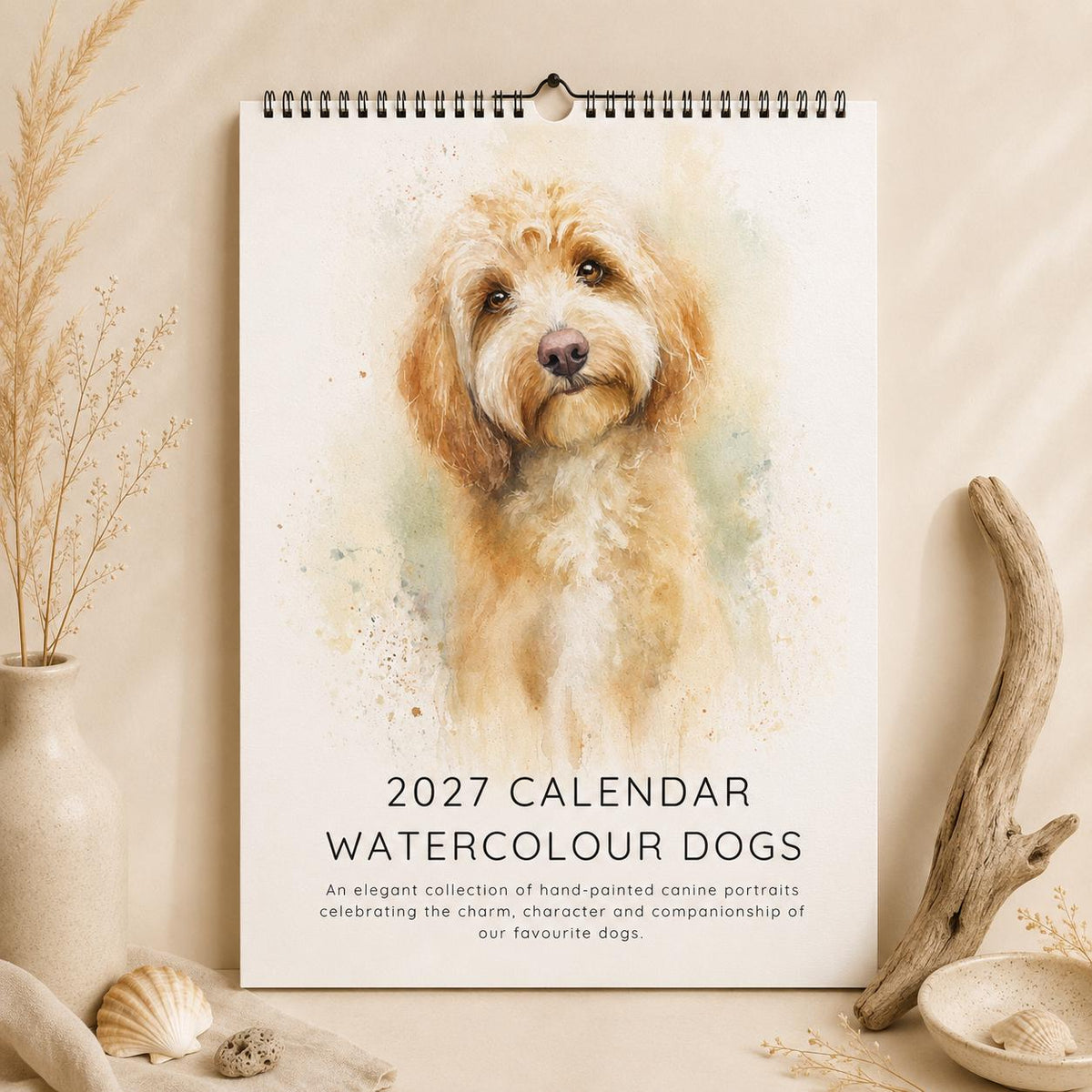 2027 Watercolour Dog Wall Calendar – 12-Month Puppy Planner (A4)