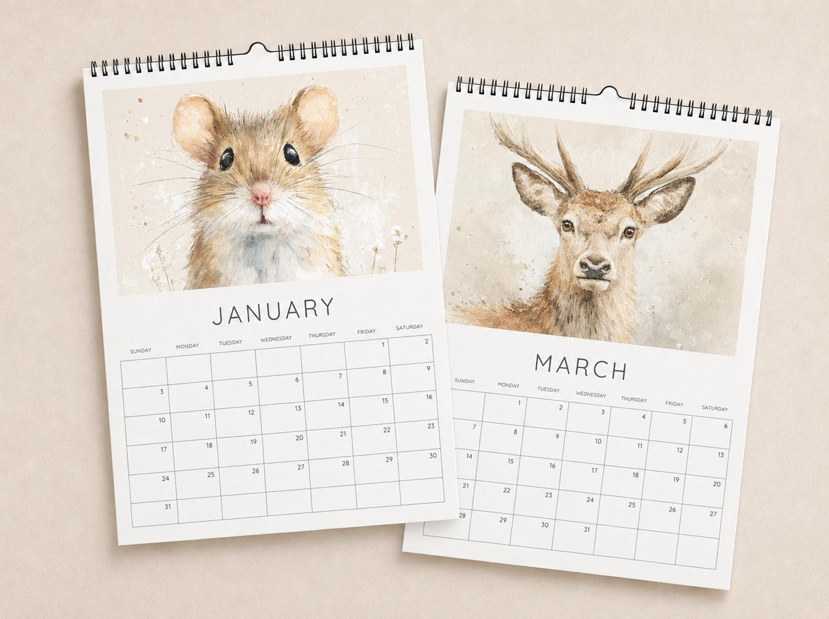2027 British Countryside Animals Wall Calendar – A4 Watercolour Wildlife Calendar & Animal Lover Gift