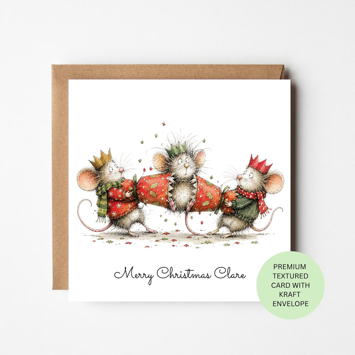 Personalised Mice Popping Out of Christmas Crackers Card