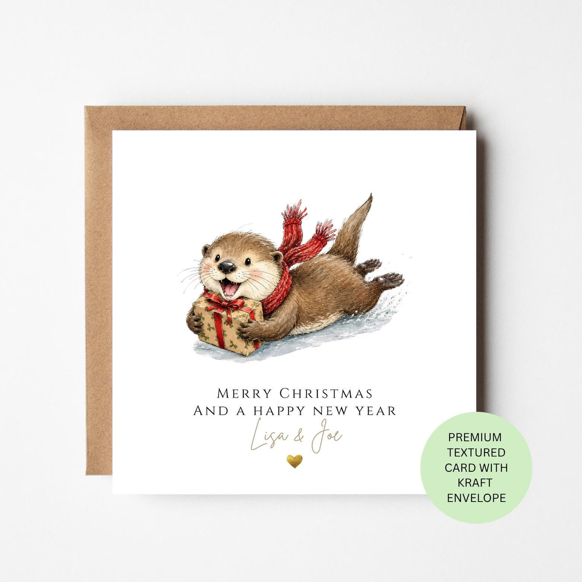 Personalised Otter with a Christmas Present Card for Children