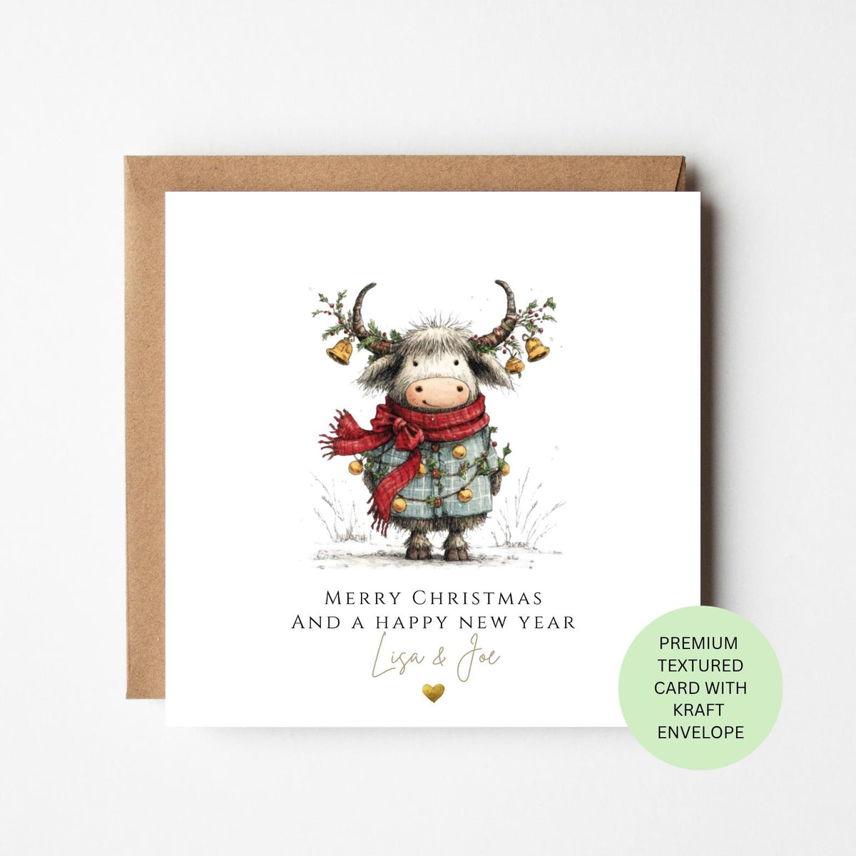 Personalised Highland Cow in a Christmas Jumper Card