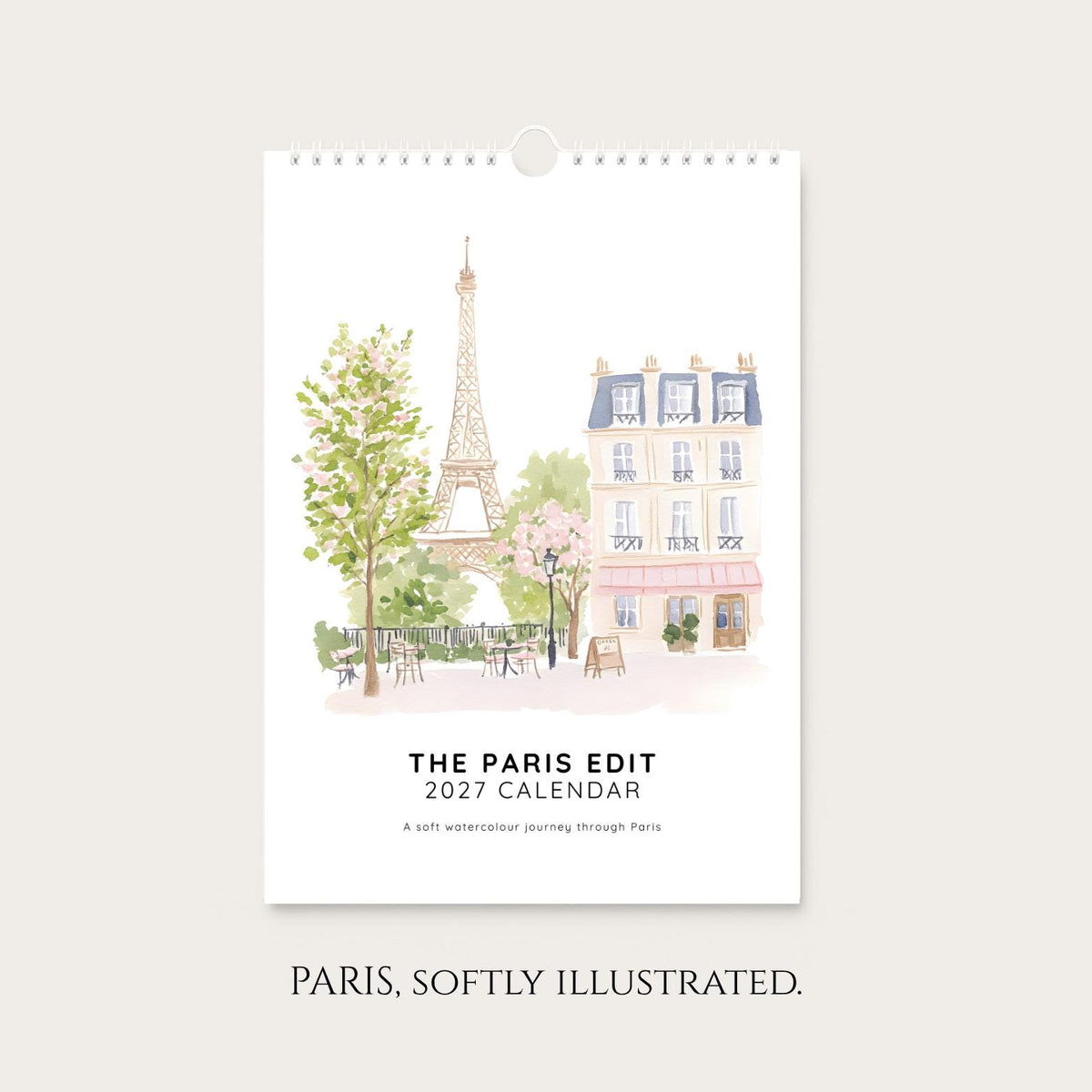 2027 Paris Wall Calendar: A4 Watercolour France Art, Gift for Paris Lovers
