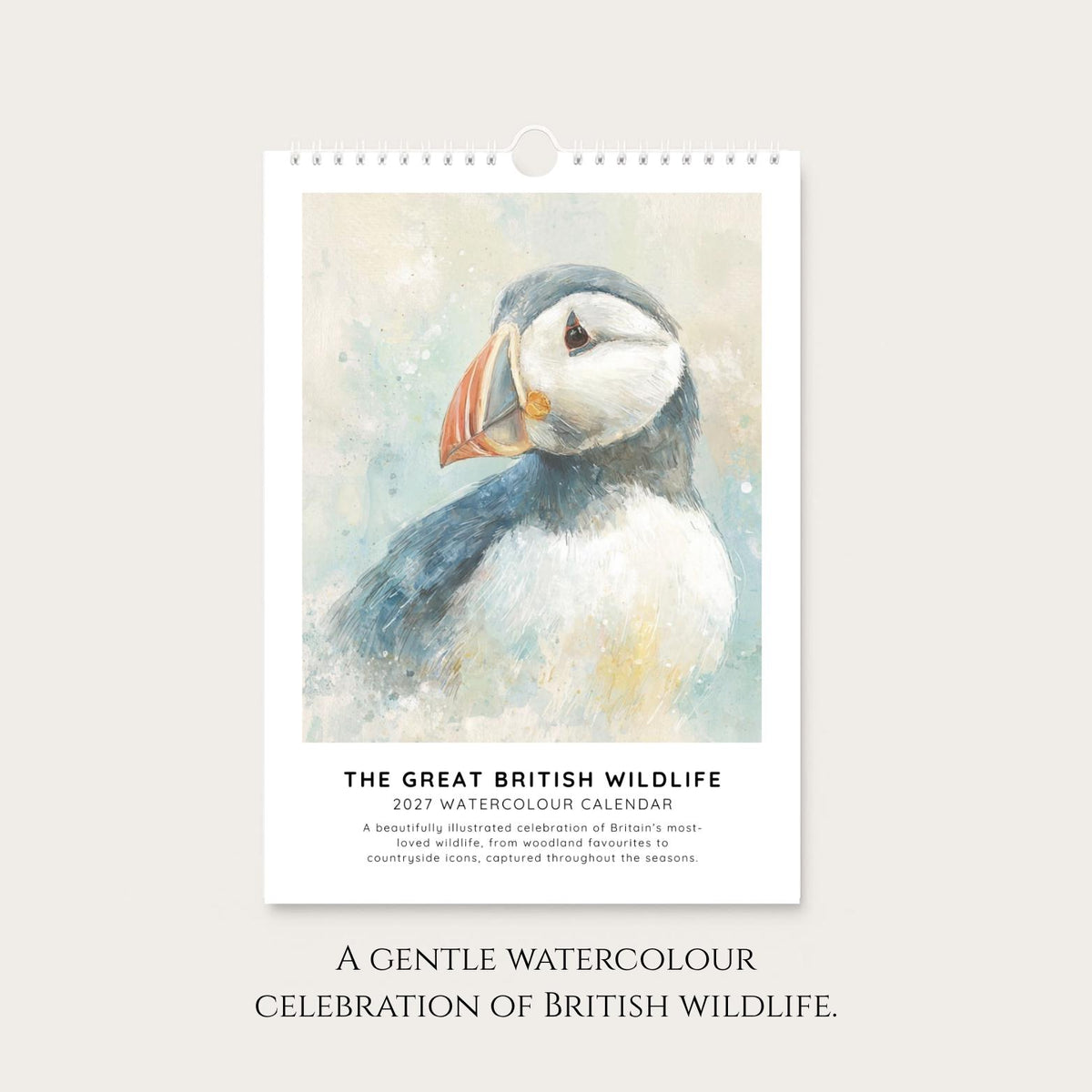 2027 A4 British Wildlife Wall Calendar, Watercolour Animals & Birds