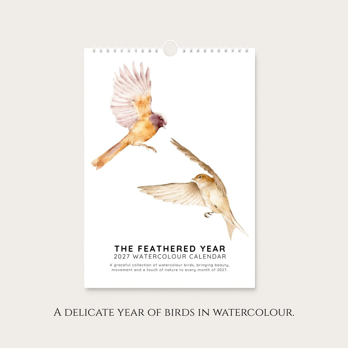 2027 A4 Birds in Flight Wall Calendar, Watercolour Nature Art
