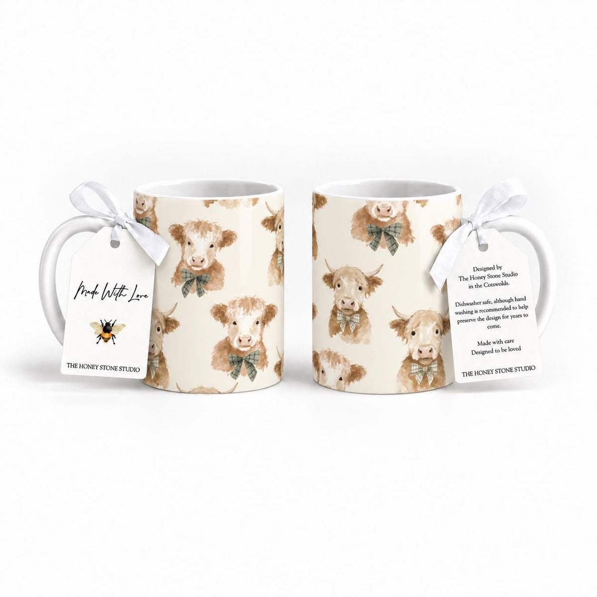 Highland Cow Mug Set of 2, 11oz Ceramic Farm Animal Mugs, Country Kitchen Gift