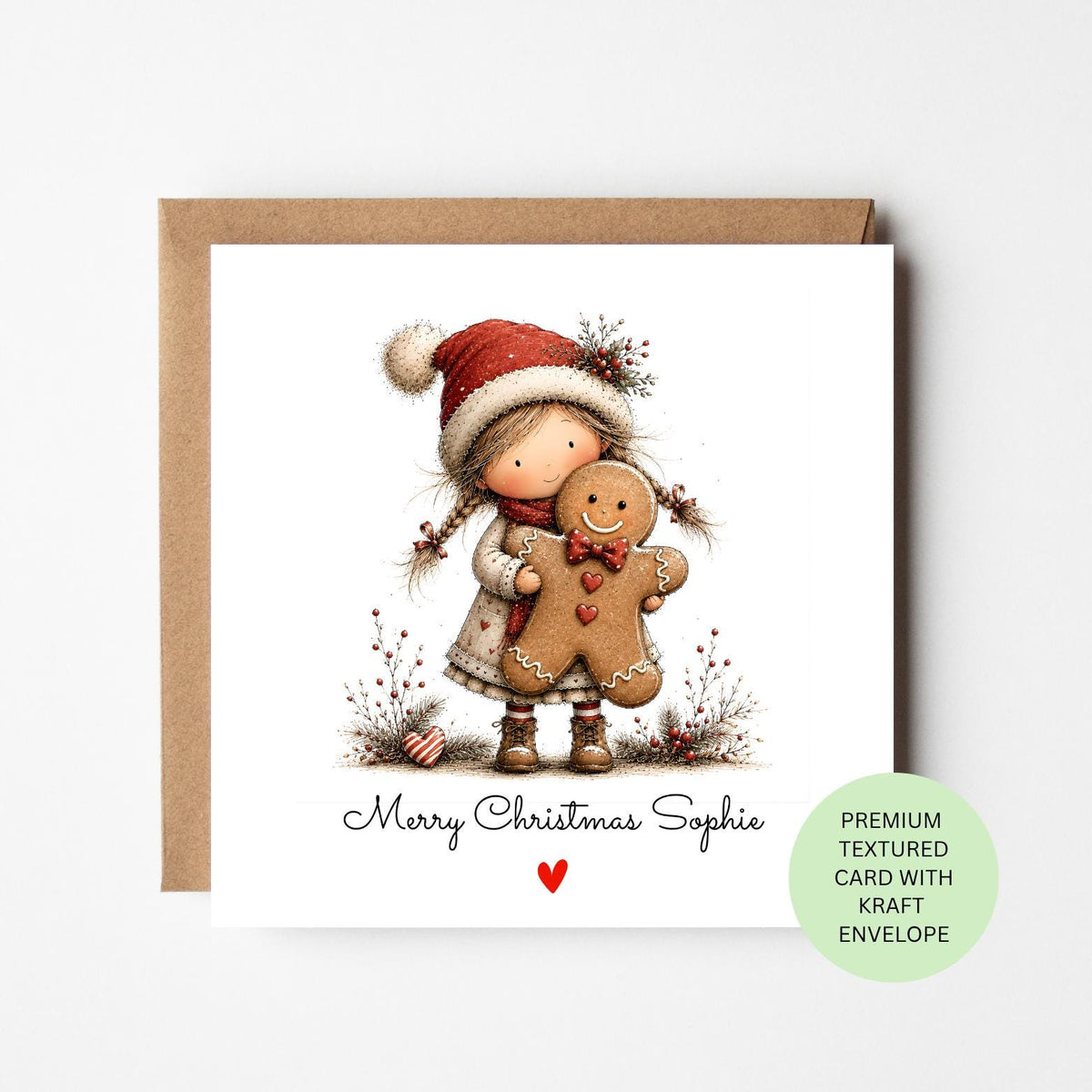 Personalised Little Girl with a Gingerbread Man Christmas Card
