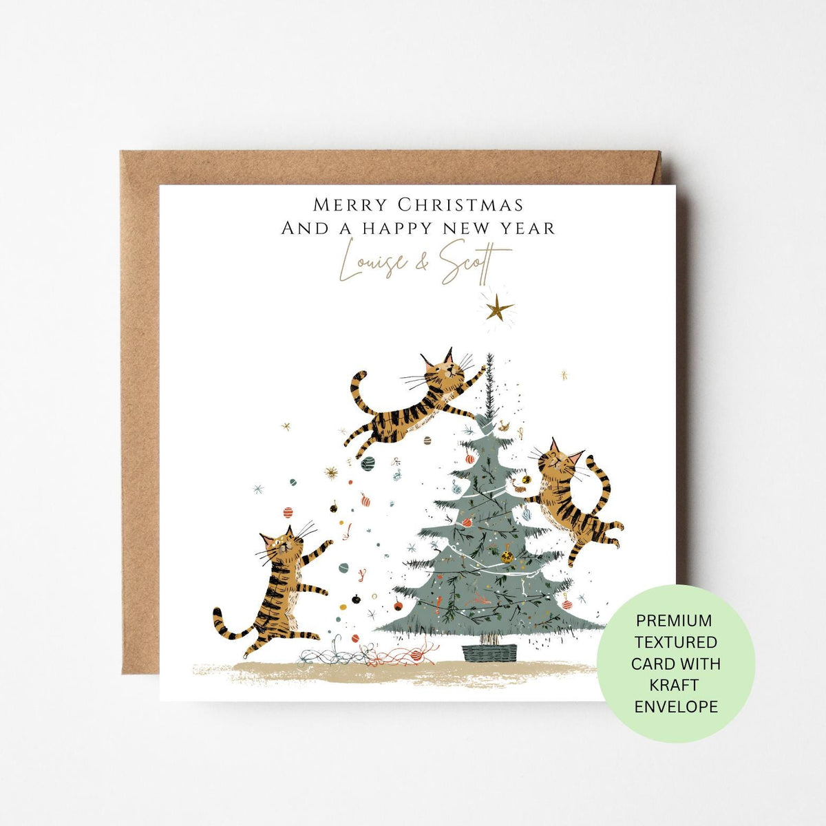 Personalised Cats Wrecking a Christmas Tree Card