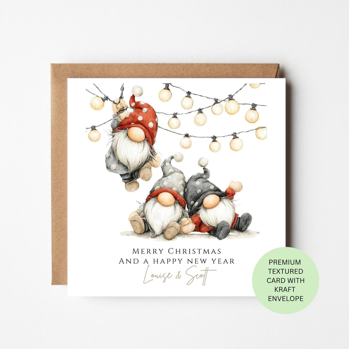 Personalised Tumbling Christmas Gnomes Card