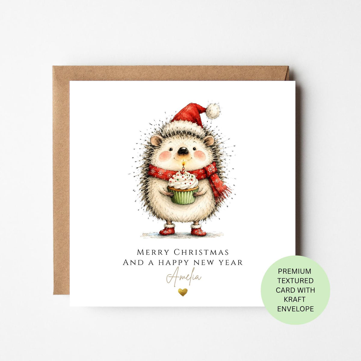 Personalised Hedgehog with a Christmas Cupcake Card for Children