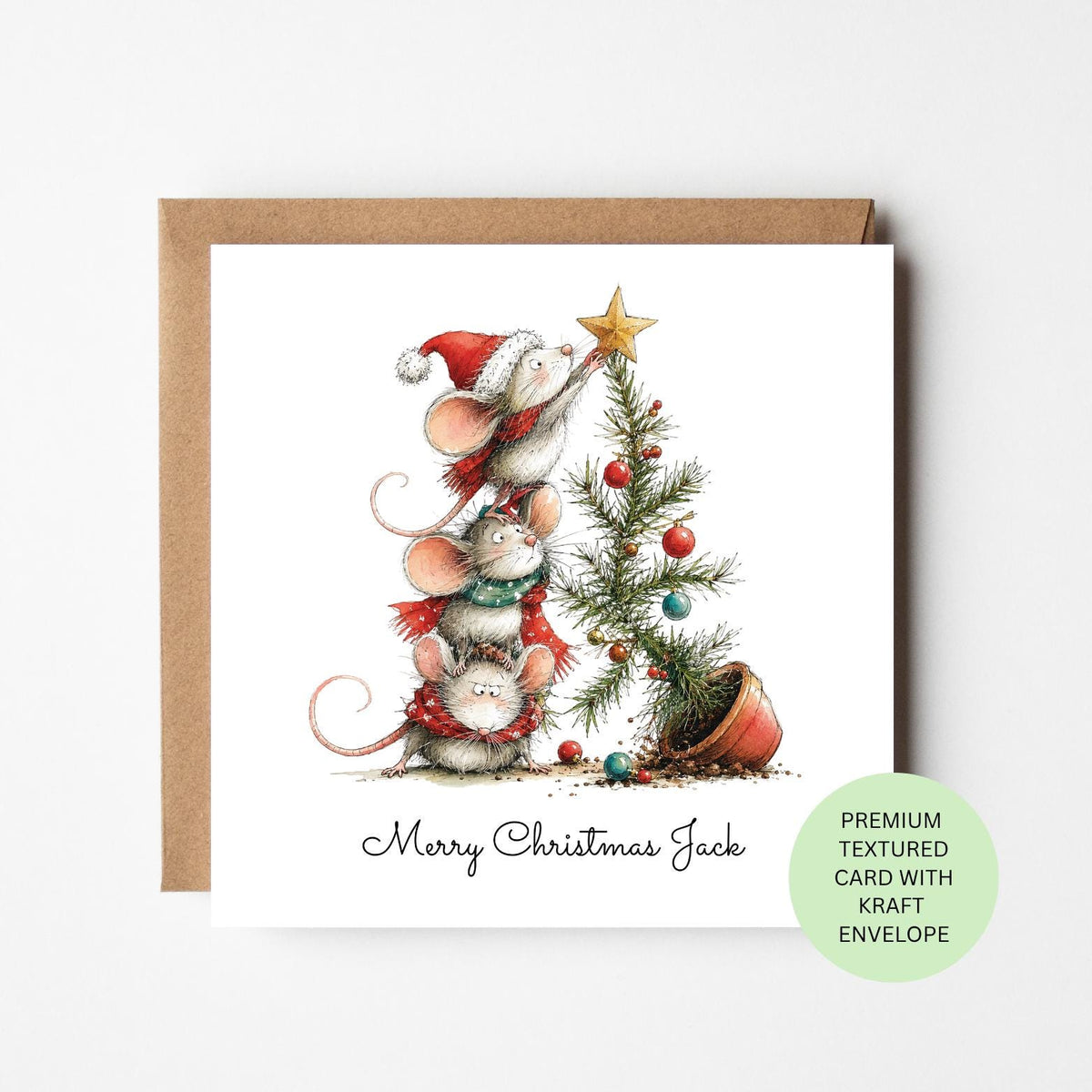 Personalised Mice Stacking Up a Christmas Tree Card