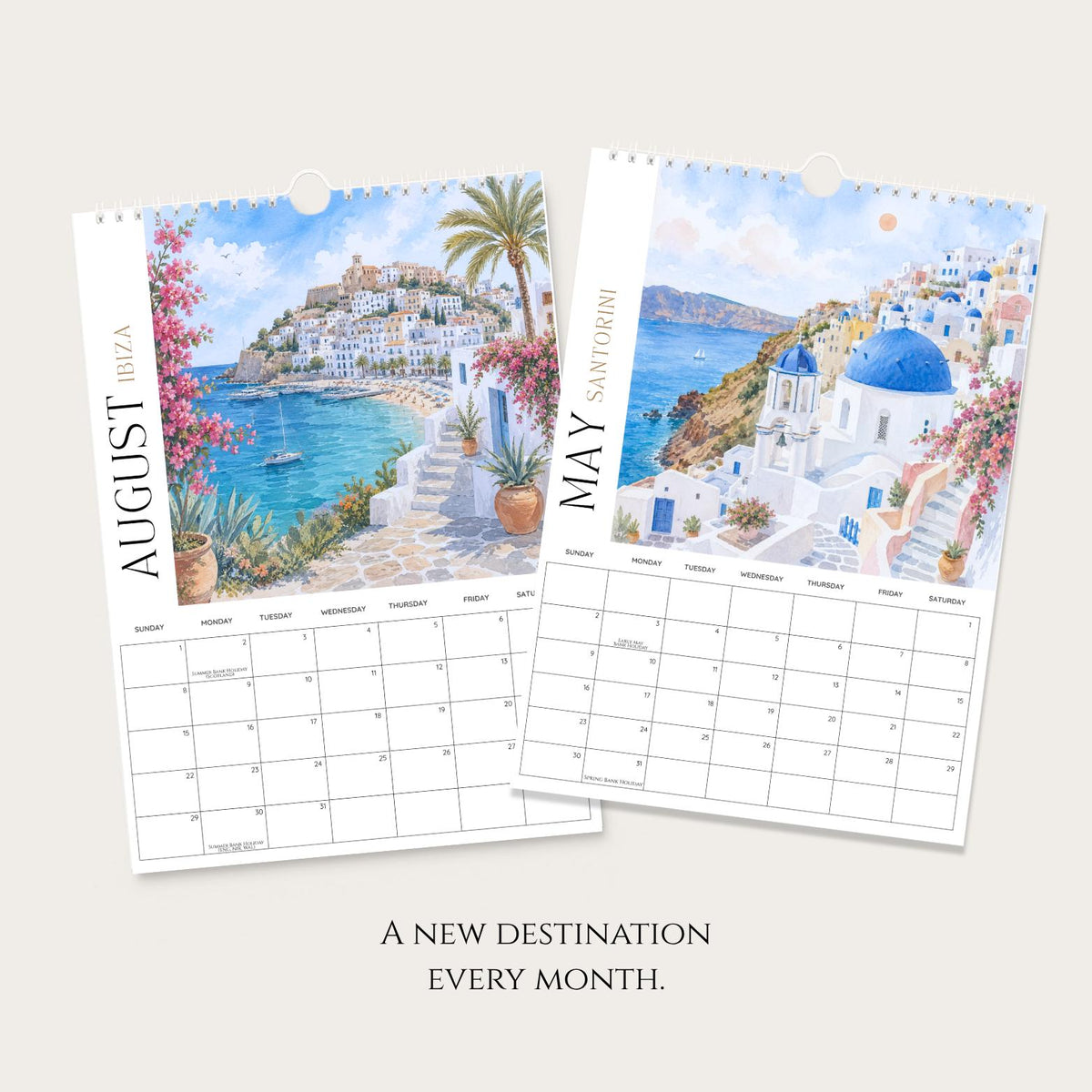 2027 Travel Wall Calendar: A4 World Cities Watercolour Art, Gift for Travellers