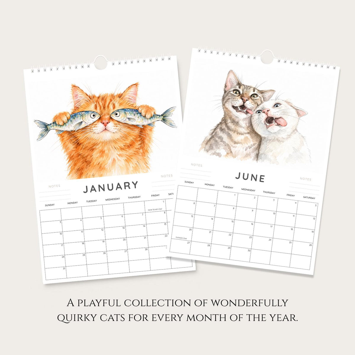 2027 Funny Cat Wall Calendar: A4 Quirky Watercolour Art, Gift for Cat Lovers