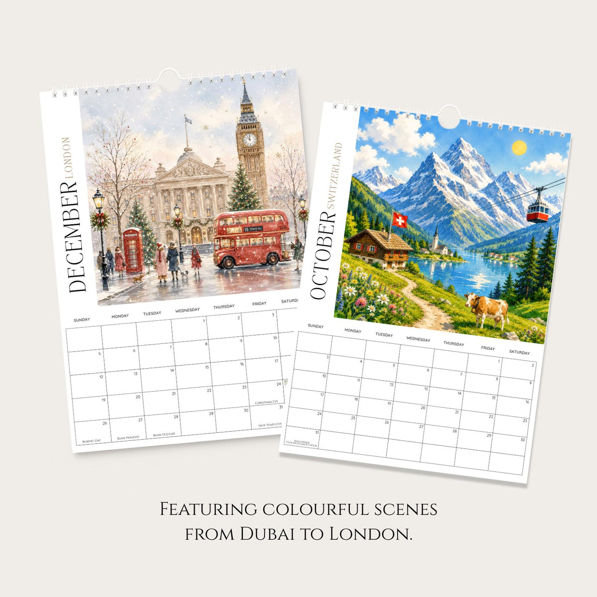 2027 Travel Wall Calendar: A4 World Cities Watercolour Art, Gift for Travellers