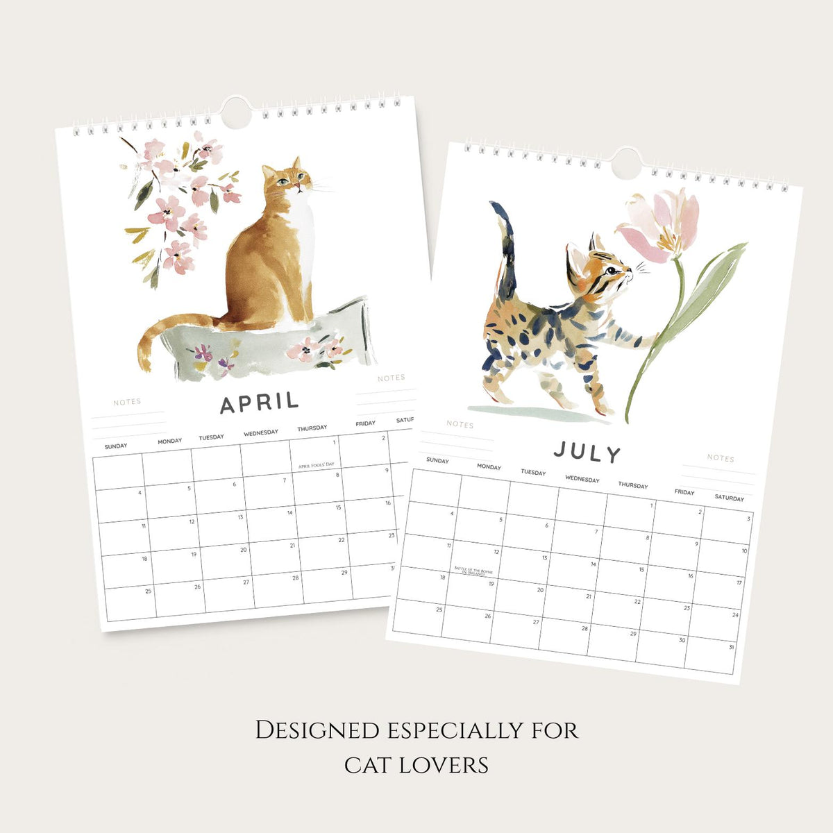 2027 Floral Cat Wall Calendar: A4 Botanical Watercolour Art, Gift for Cat Lovers