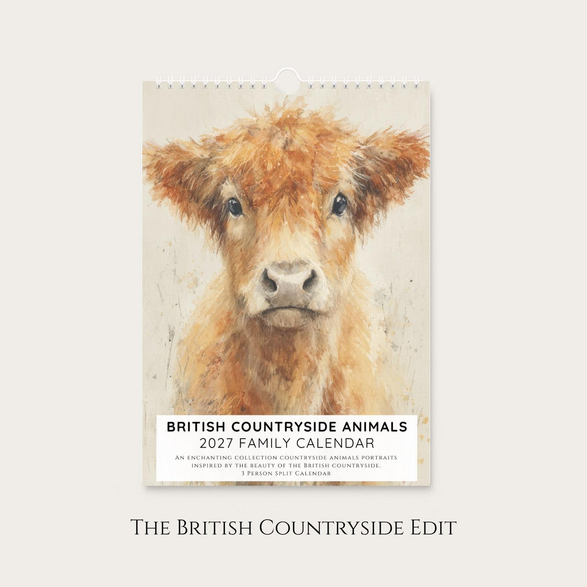 2027 Family Calendar for 3: A4 Wall Planner with Watercolour British Countryside Animals