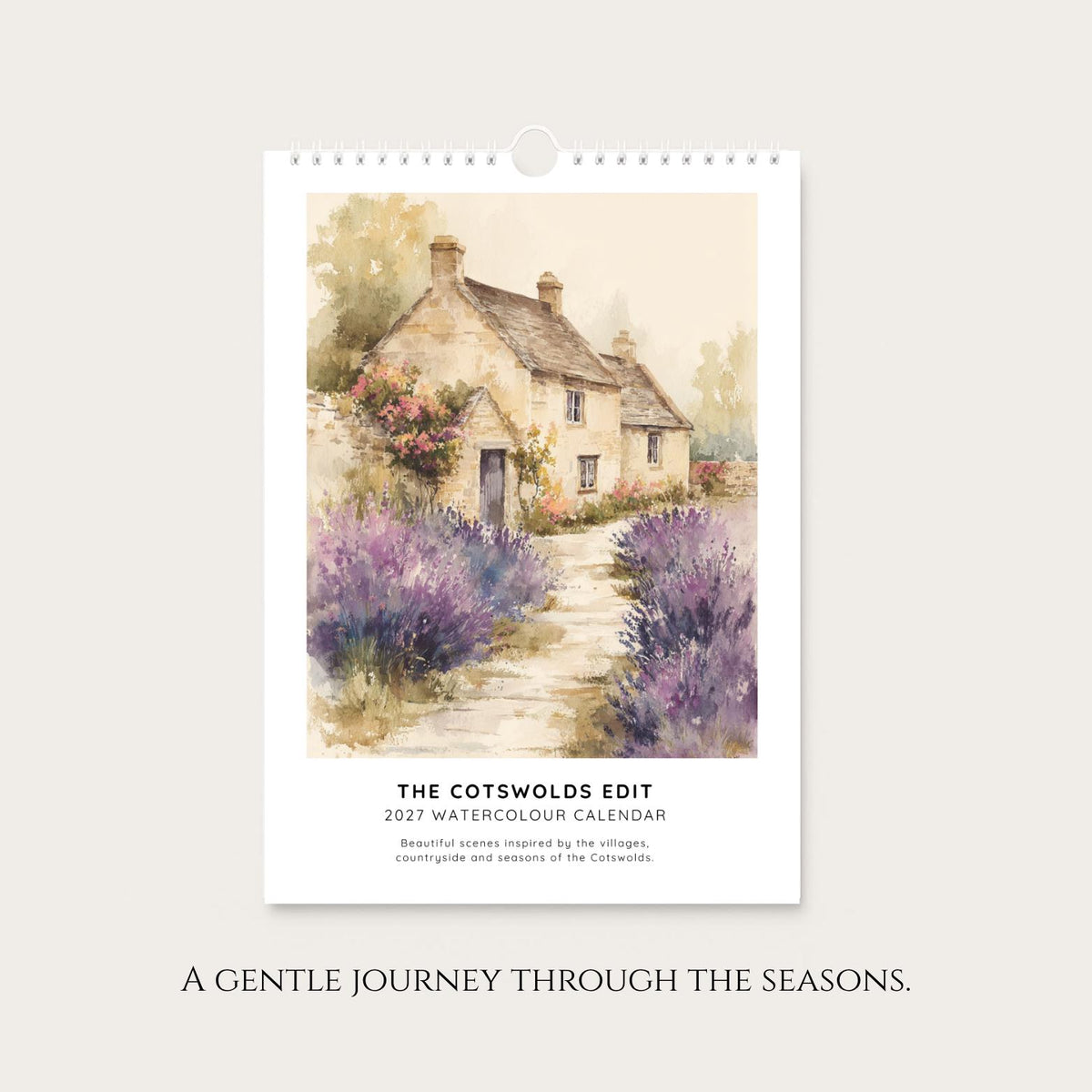Cotswolds 2027 Watercolour Wall Calendar, A4 with UK Holidays