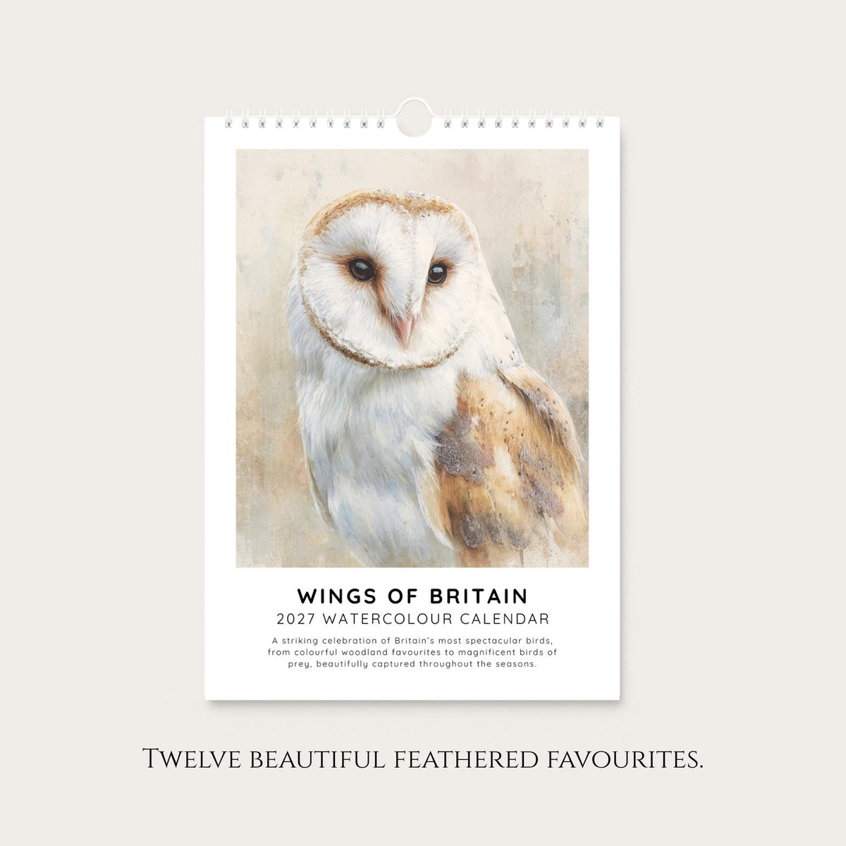 2027 A4 British Birds Wall Calendar, Watercolour Wildlife Art
