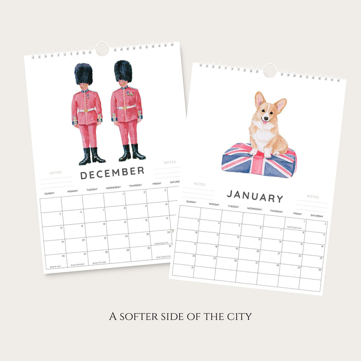 2027 A4 London Landmarks Wall Calendar, Colourful Watercolour City Art