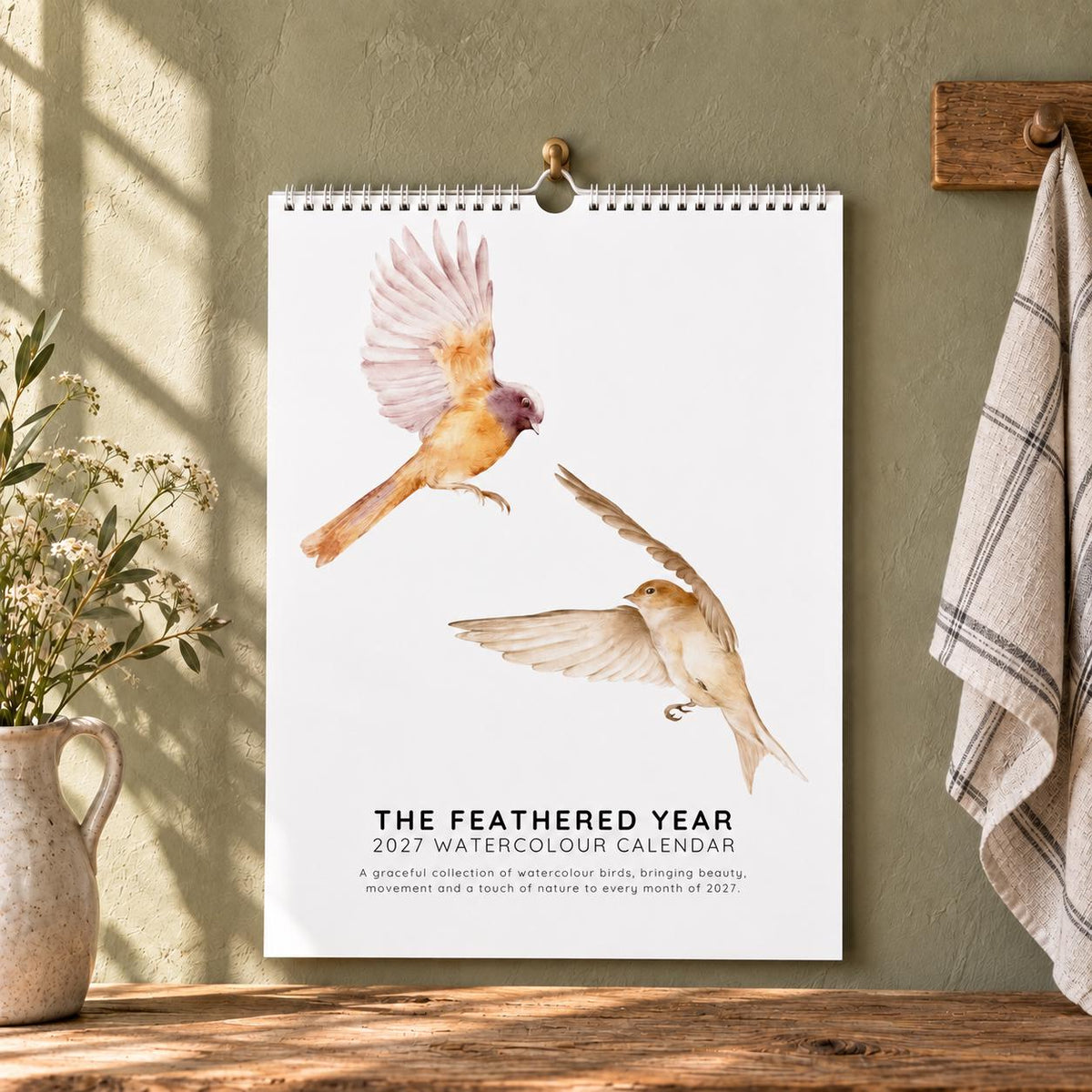 2027 A4 Birds in Flight Wall Calendar, Watercolour Nature Art