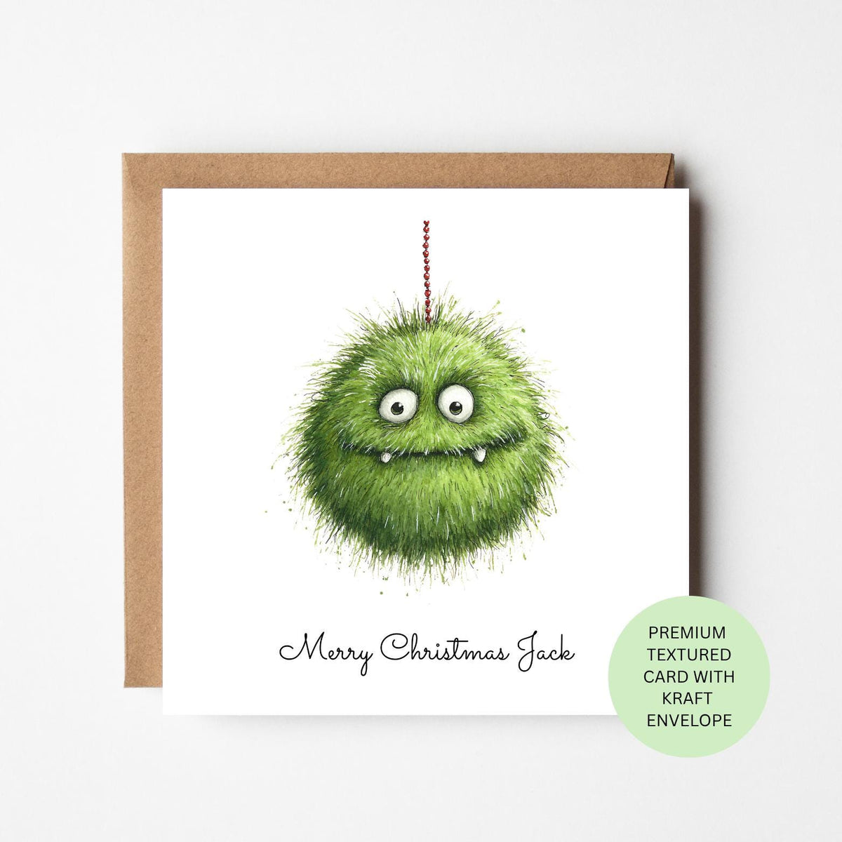 Personalised Funny Green Christmas Monster Bauble Card
