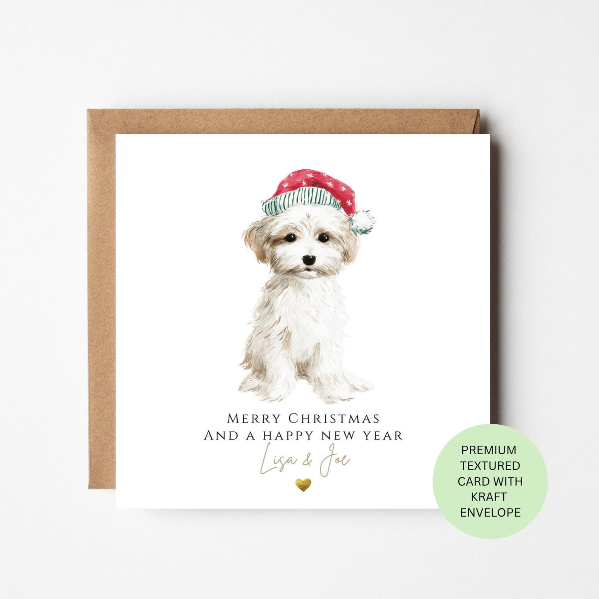 Personalised White Terrier in a Beanie Christmas Card