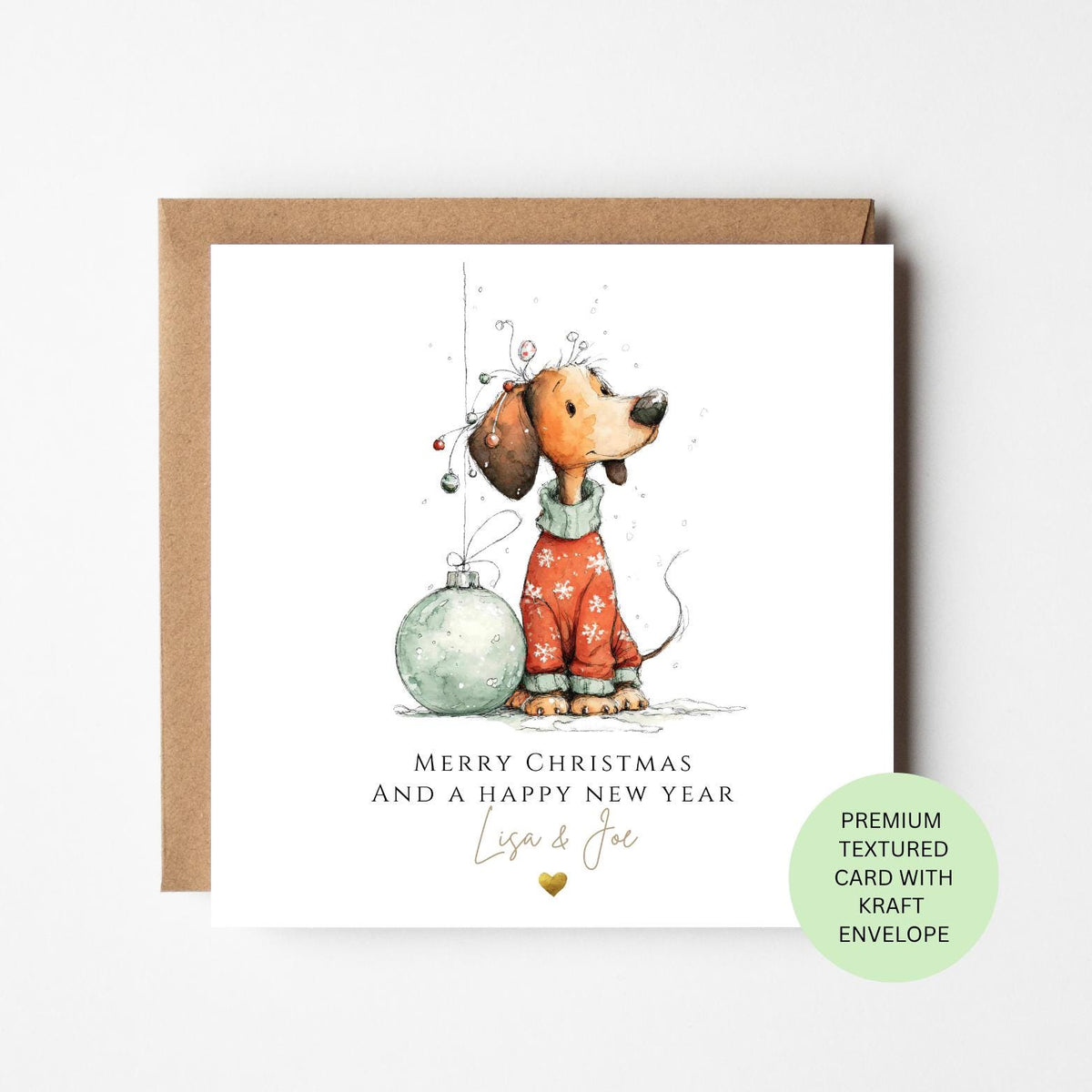 Personalised Dachshund Sitting on a Christmas Bauble Card