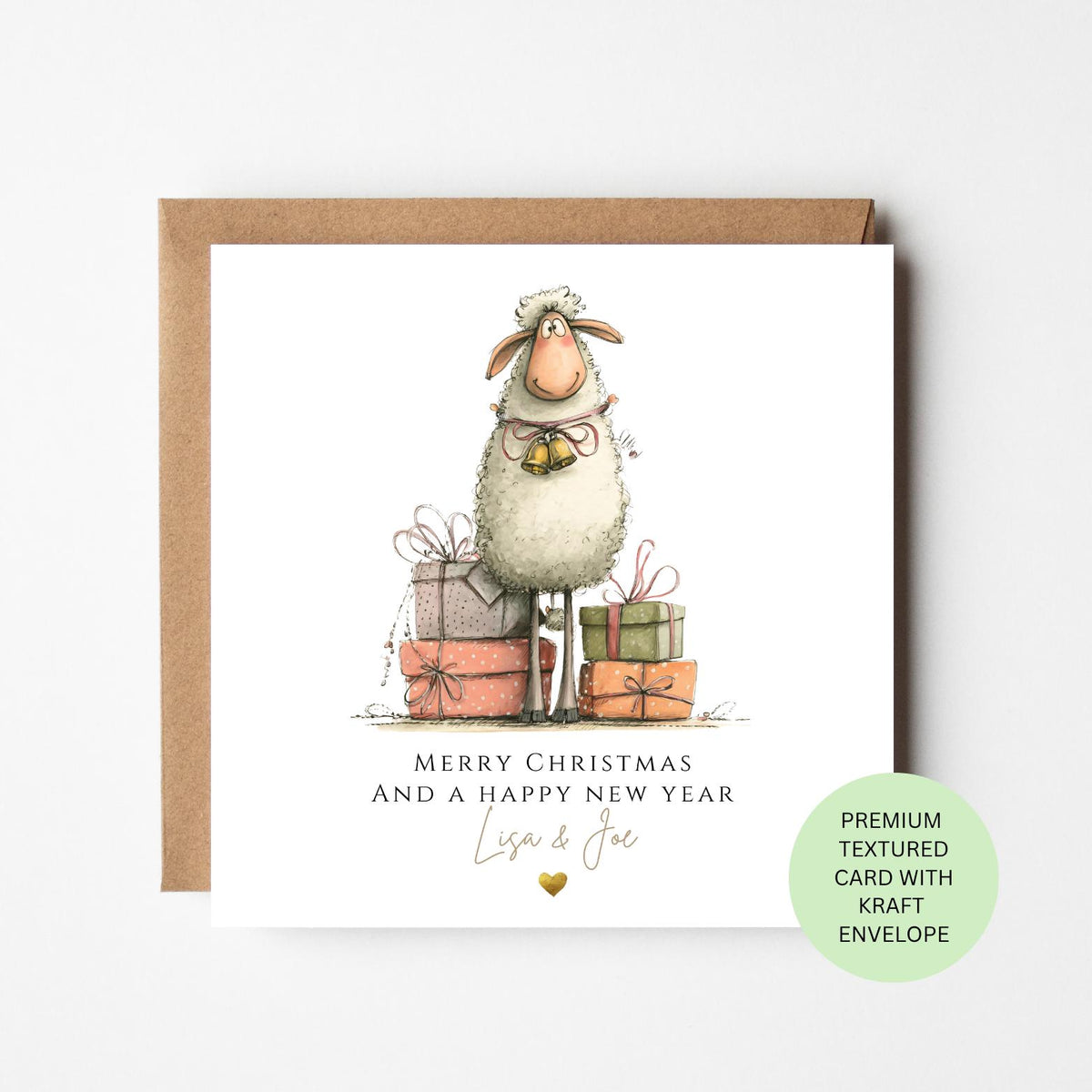 Personalised Sheep Standing Among Christmas Presents Card