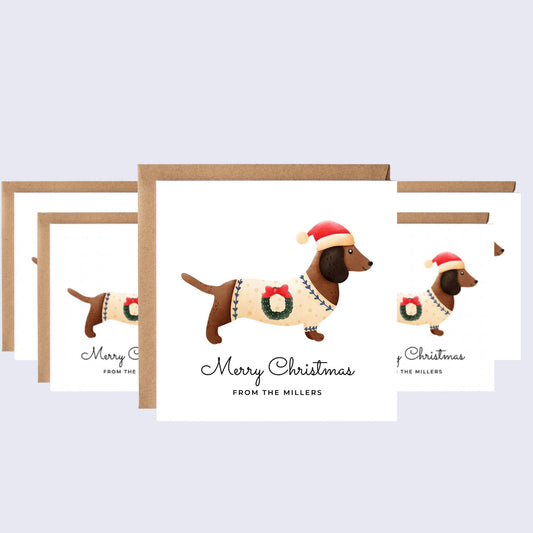Personalised Dachshund Christmas Cards: Festive Sausage Dog Design