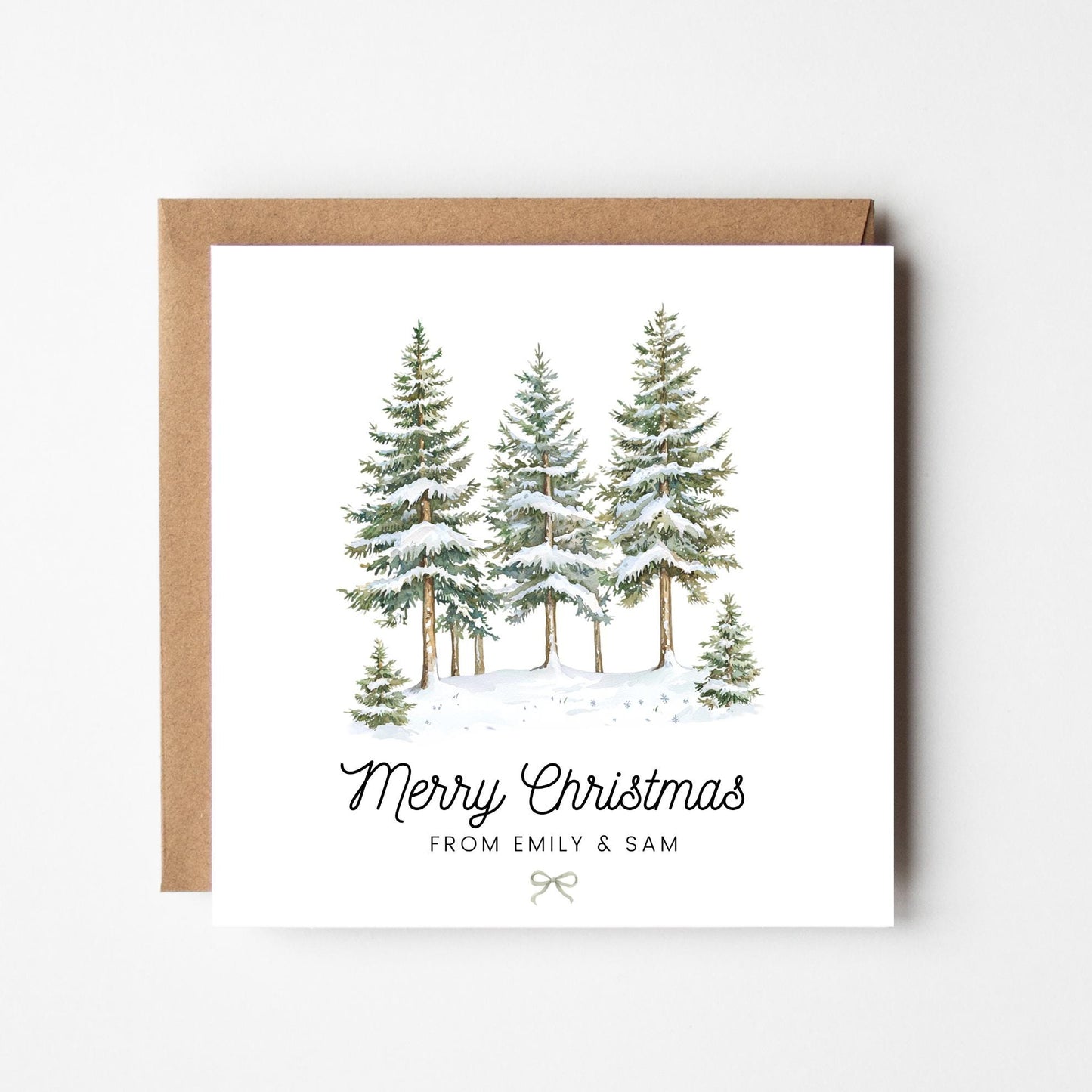 Personalized Snowy Pine Christmas Card: Rustic Holiday Greeting