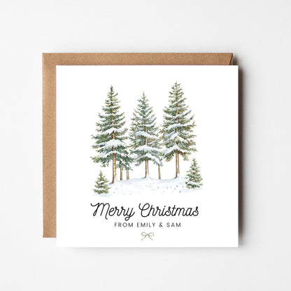 Personalized Snowy Pine Christmas Card: Rustic Holiday Greeting