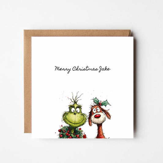 Funny Grinch Christmas Card: Personalized Holiday Card with Dog