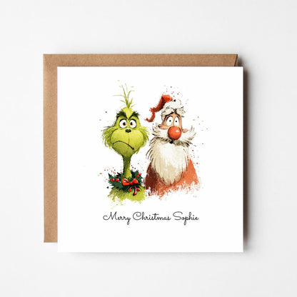 Personalised Grinch Christmas Card: Funny Santa Holiday Card (5x7 with Envelope)