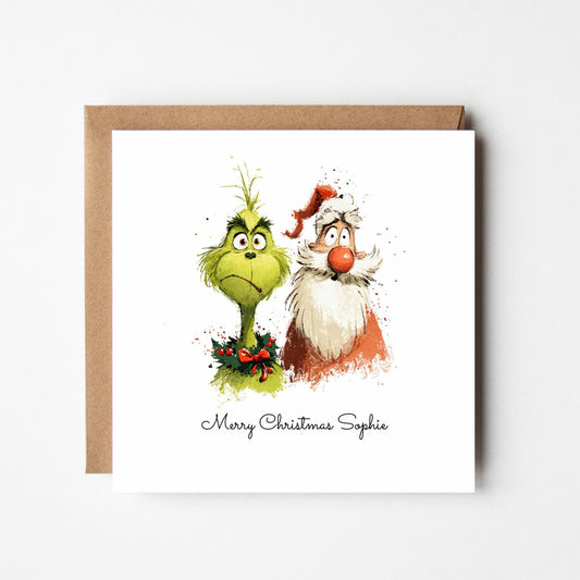 Personalised Grinch Christmas Card: Funny Santa Holiday Card (5x7 with Envelope)