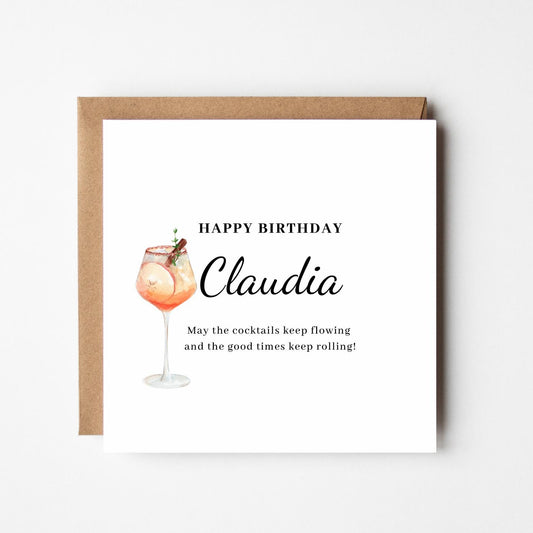 Personalised Cocktail Birthday Card: Aperol Spritz Style, Custom Name