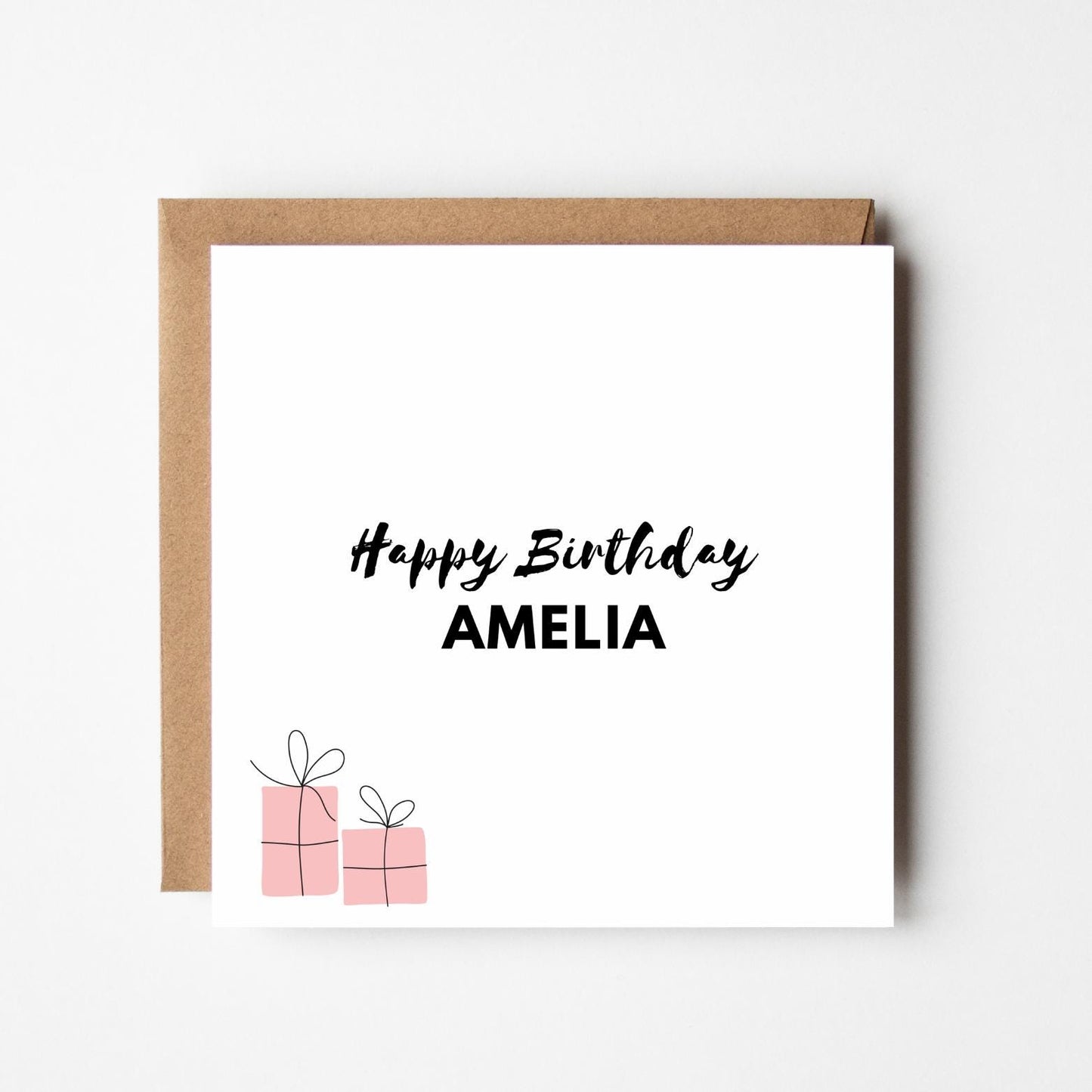 Personalised Happy Birthday Card: Pink Gifts, Minimalist Design