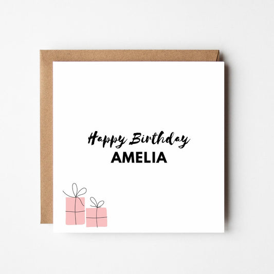 Personalised Happy Birthday Card: Pink Gifts, Minimalist Design